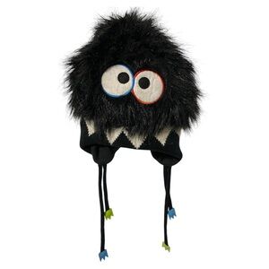 Black Furry Monster Knit Hat with Large Eyes NWOTs​